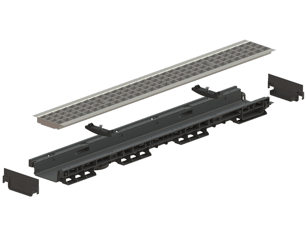 Rigola POLYMAX BASIC DN100 H55 cu gratar metalic zincat, clasa de sarcini pina la 3 tone (1000x145x55)